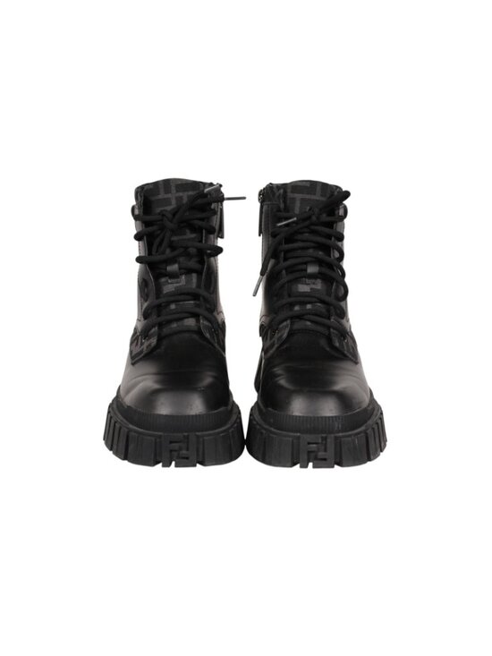 Fendi Force Lace Up Ankle Boots Size US 8 F7 Black Leather Zip Up Combats Ship main image 10